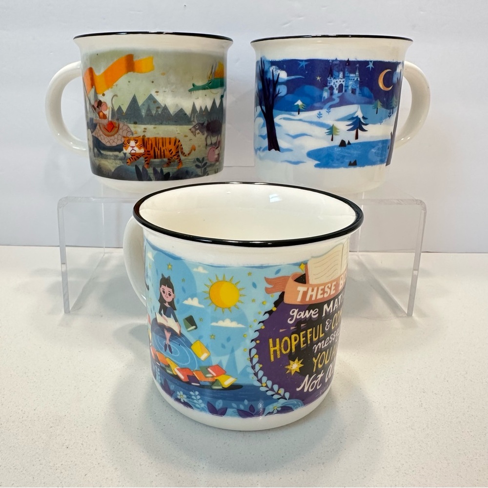 Owl Crate Jr Enamel Mug Set of 3 Books Reading -zodiac parade, Narnia, Matilda